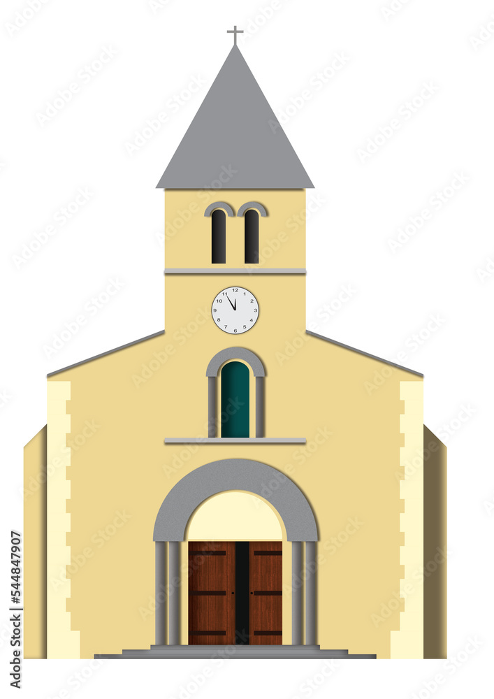 église avec horloge et un clocher surmonté d'une croix