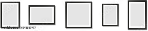 Realistic picture frame mockup rectangle, square collection. Blank frame border mockups. Isolated black and white pictures frames mock-up on transparent background. PNG image