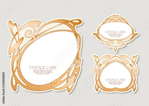 Decorative flowers and leaves in art nouveau style, vintage, old, retro style. Border, frame, template for product label, cosmetic packaging. Easy to edit. Vector illustration.