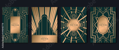 Luxury invitation card design vector. Abstract gradient gold geometric shape pattern and art deco background. Design illustration for glamorous invitation, cover, VIP card, print, poster, wallpaper.