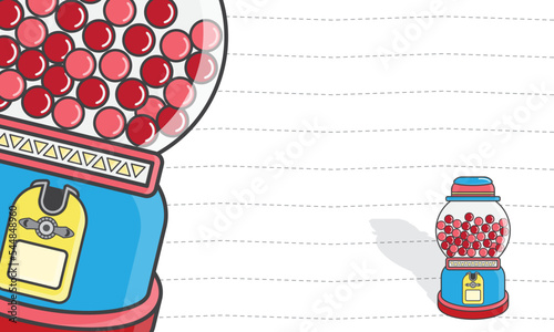 filled line Classic Gumball Machine on white background and black line paper with bubble gum or sweets in plastic plexiglass cartoon cute icon. toy and food funny concept.Thin line vector, il