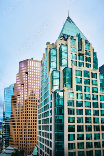 Skyscrapers in downtown Vancouver. Vancouver city scene, Burrard Street, Cathedral Place. Canada