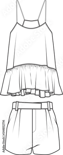 hand drawn illustration of a shorts and blouse