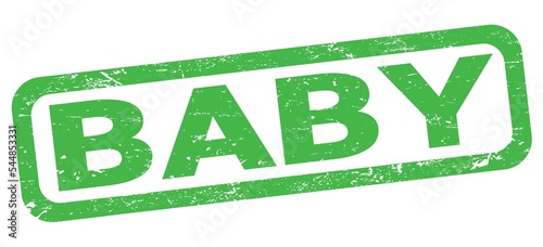 BABY text written on green rectangle stamp.