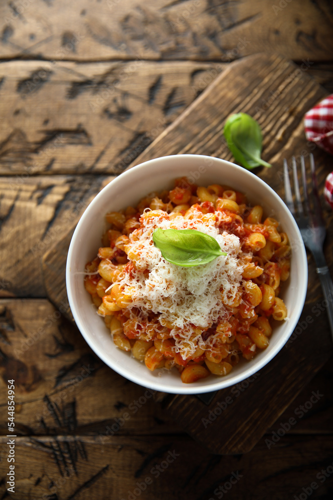 Pasta with tomato sauce and cheese Pasta with tomato sauce and cheese