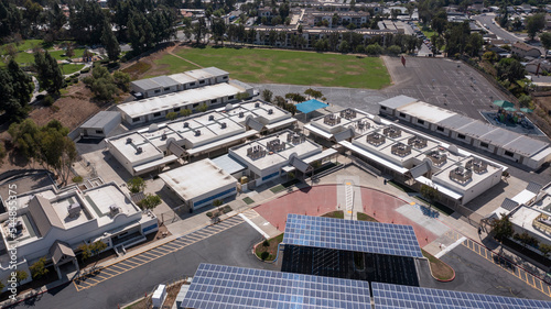 Aerial view of a public elementary school in San Marcos, California, USA.