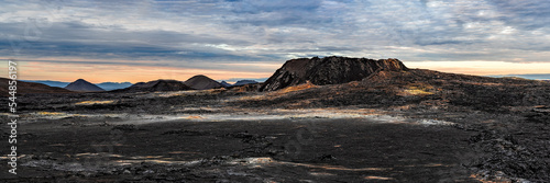 Fagradalsfjall volcanic at sunset in Reykjanes peninsula around 40 kilometres from Reykjavik, Iceland