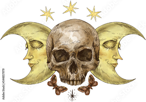 Skull with Moon Face Transparent PNG