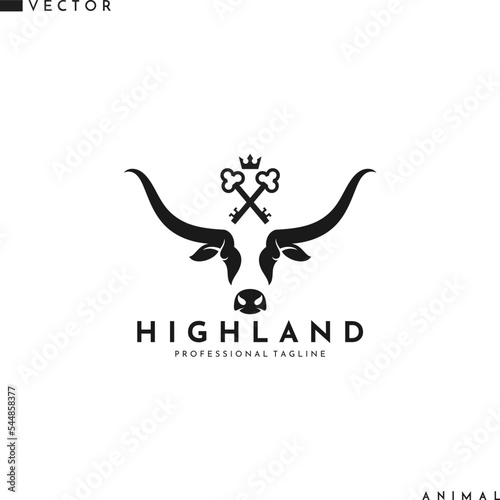 Scottish highland cow with keys logo 