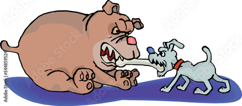 Photographie Angry dogs fighting cartoon character vector illustration.