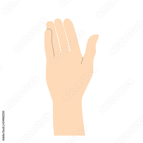 Human hand palm greeting beige with lines to emphasize the shape minimalistic, vector isolated on white background.