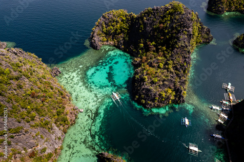 Aerial view of Twin Lagoon turquoise waters with a drone The Philippines Coron  photo