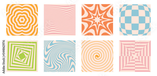 Vector backgrounds in groovy psychedelic style - abstract backdrops and design templates for social media posts and stories, cards and posters