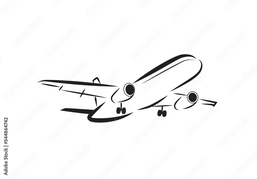 Airplane in flight vector isolated on white. Flying aircraft or aeroplane. Airplane in flight vector isolated on white. Flying aircraft or aeroplane.