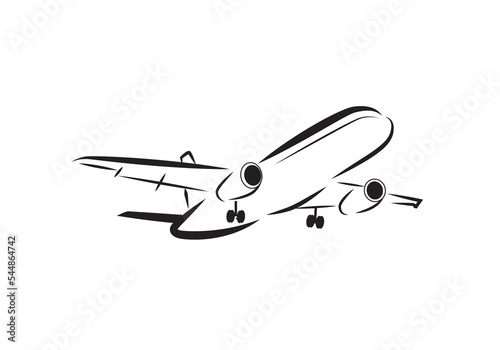 Airplane in flight vector isolated on white. Flying aircraft or aeroplane.