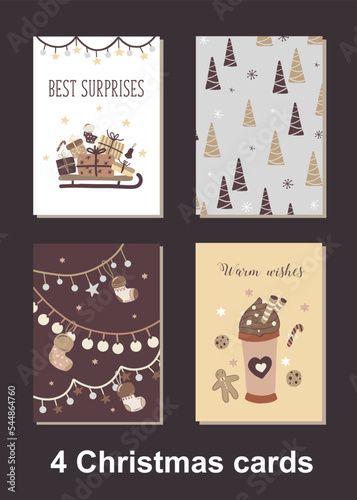 Set of Christmas and New Year cards. Cute pictures. Best gift for close people. Hand drawn illustration