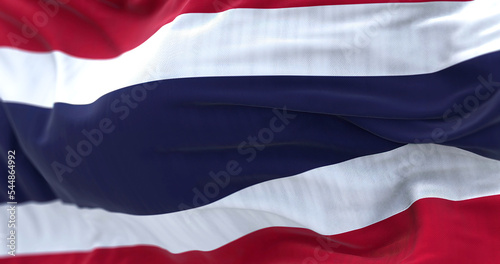 Close-up view of the Thailand national flag waving in the wind