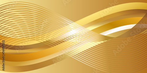 Particle drapery and smooth wave gold background. 3d illustration, 3d rendering.