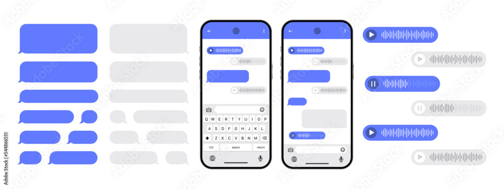 Messenger chat screen. SmartPhone chatting sms template bubbles. SMS chat composer. Sms template bubbles for compose dialogues. Vector illustration EPS 10 Messenger chat screen. SmartPhone chatting sms template bubbles. SMS chat composer. Sms template bubbles for compose dialogues. Vector illustration EPS 10