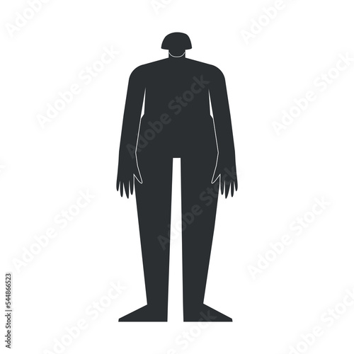 Vector isolated illustration with flat black silhouette of female person doing finess. Athletic woman learns standing yoga pose. Sportive exercise to be strong