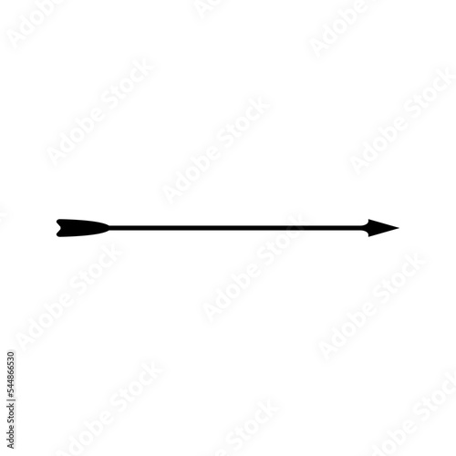 One long smooth straight thin bow arrow silhouette. Vector illustration.
