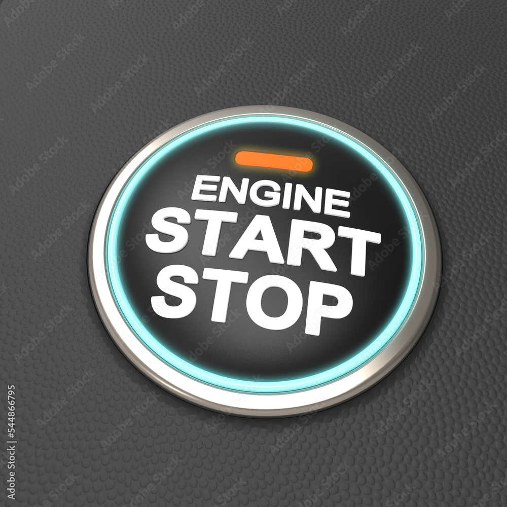 a engine start stop button with blue shine. 3d illustration a engine start stop button with blue shine. 3d illustration