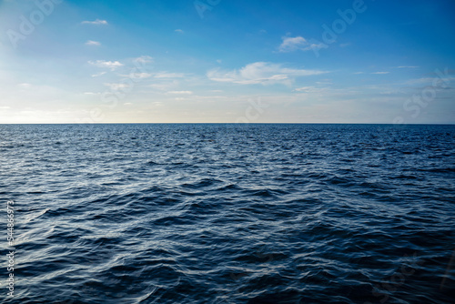 Bright blue Ocean water ripples background on a sunny day. Clean water consumption and natural resources