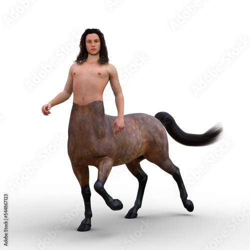3D rendering of a centaur half man, half horse creature from Greek mythology walking isolated on a transparent background. photo