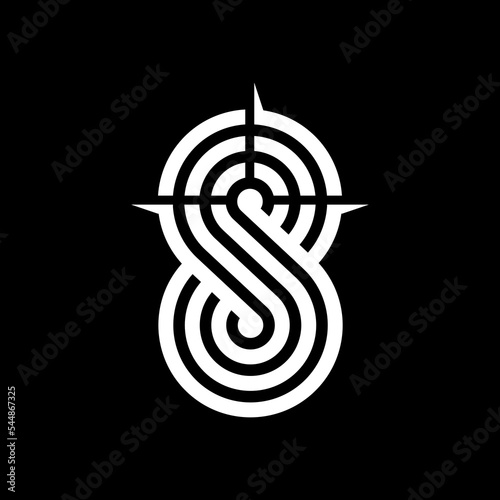Shooting target vector icon illustration in number 8 logo line isolated on white background. Gun target logo.