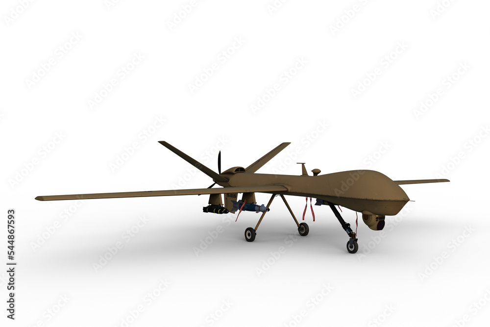 3D rendering of a green military drone aircraft on the ground is 3D rendering of a green military drone aircraft on the ground is