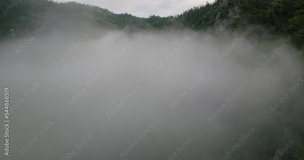 Foggy Clouds Revealed Natural Park In Caucasus Mountains At Borjomi Nature Reserve In Southern Georgia. Aerial Drone Shot Foggy Clouds Revealed Natural Park In Caucasus Mountains At Borjomi Nature Reserve In Southern Georgia. Aerial Drone Shot