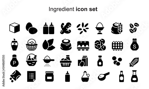 Icon set of sugar, egg, mustard, bucket, honey jar 
