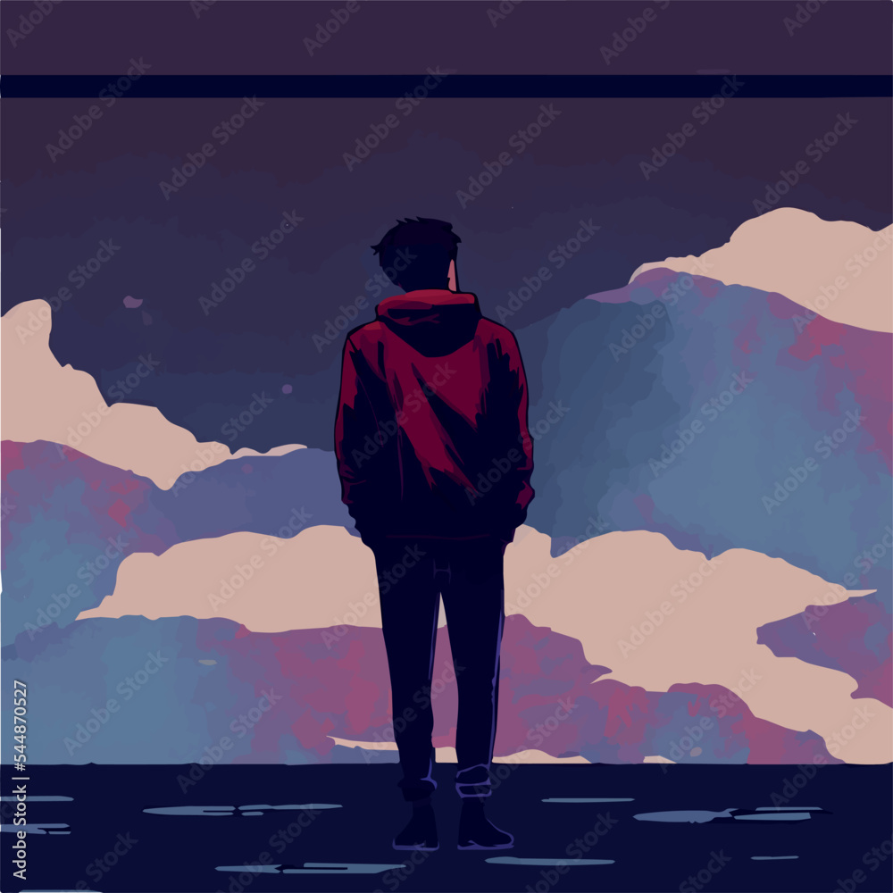 Sad depressed man. Vector illustration. Male depression. Tired adult ...