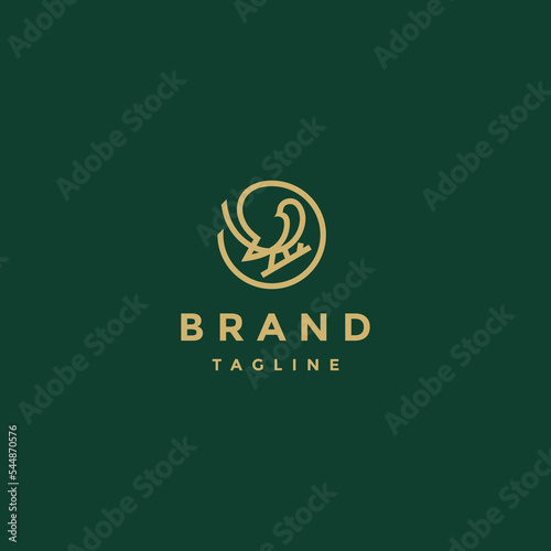 Minimalist Bird Outline Inside Circle Logo Design. Simple Bird Perching On A Branch Logo Design. photo