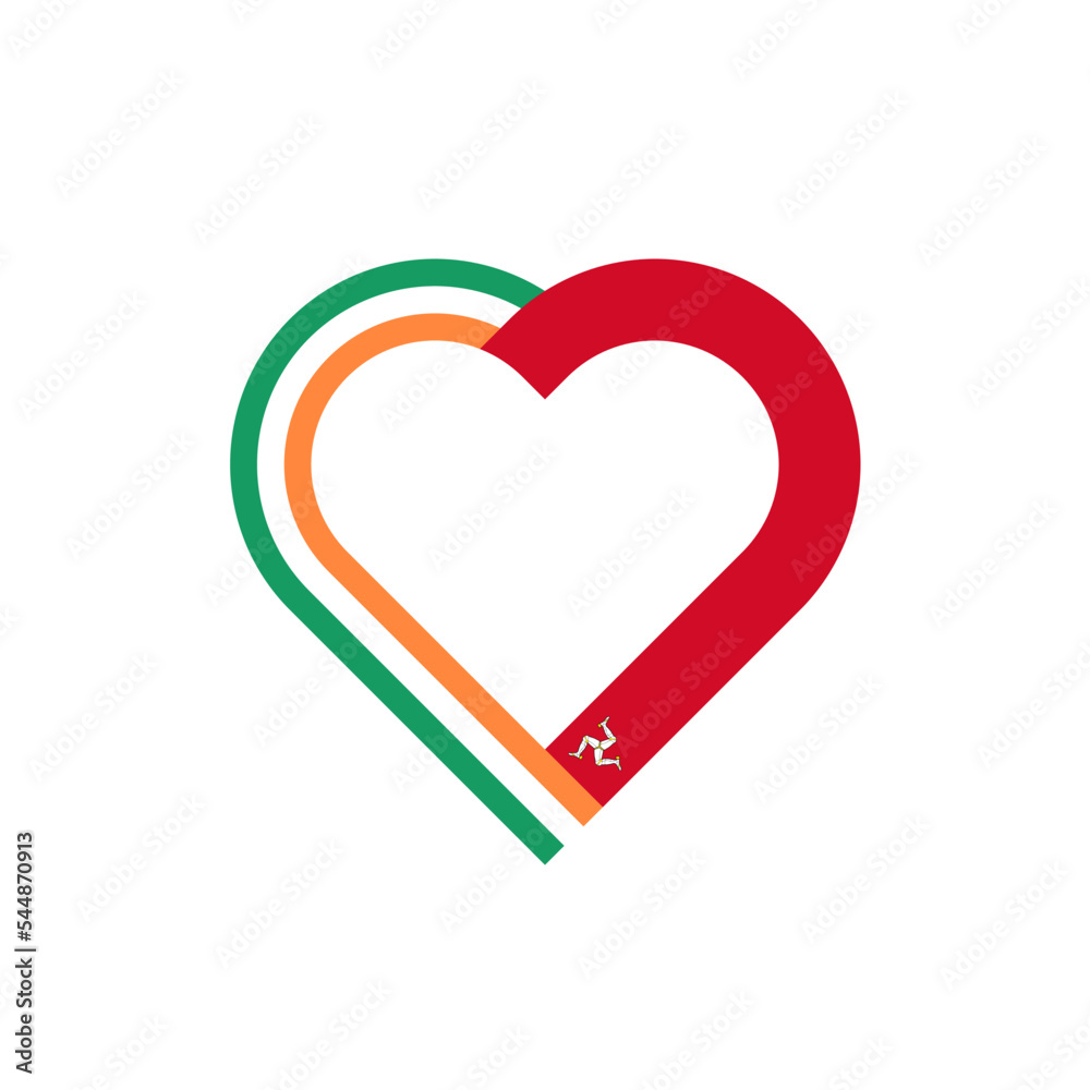 friendship concept. heart ribbon icon of ireland and isle of man flags. vector illustration isolated on white background