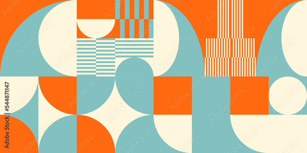 Modern abstract geometric seamless pattern with circles,rectangles and  squares in retro scandinavian style. Pastel colored simple shapes graphic  background. Abstract mosaic artwork. Art Print by Elegant Home