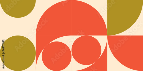 Obraz na płótnie Modern vector abstract geometric background with circles, rectangles and squares in retro Scandinavian style. Pastel colored simple shapes graphic pattern. w salonie