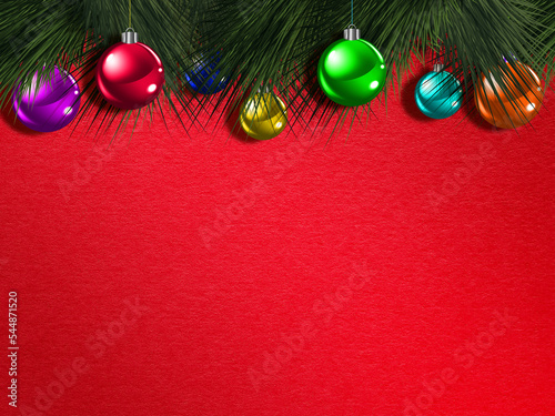 red christmas balls on green background