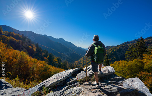 Man relaxing on autumn hiking trip Fototapeta