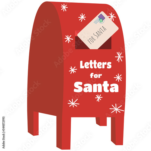 Mailbox with letters from children for Santa Claus. Classic decorative Christmas post box with envelope.