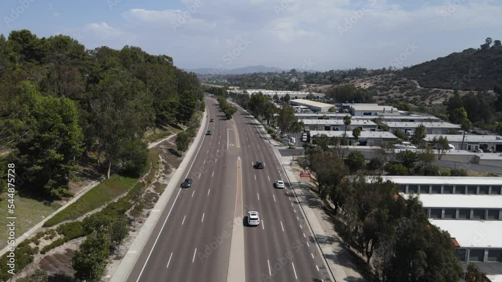 Aerial view of oceanside Boulevard, cars driving down the road Aerial view of oceanside Boulevard, cars driving down the road