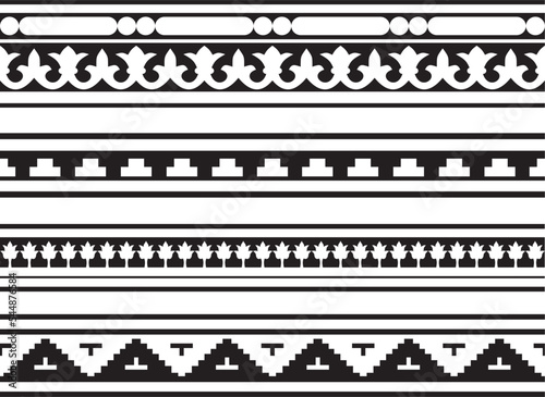 Vector set of monochrome seamless classic byzantine ornament. Endless border, Ancient Greece, Eastern Roman Empire frame. Decoration of the Russian Orthodox Church..