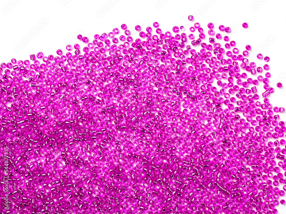 Colorful  Pink Plastic Beads on White Background