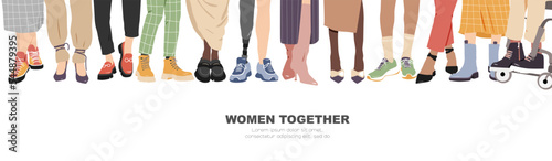 Different women stand side by side together. Modern concept.