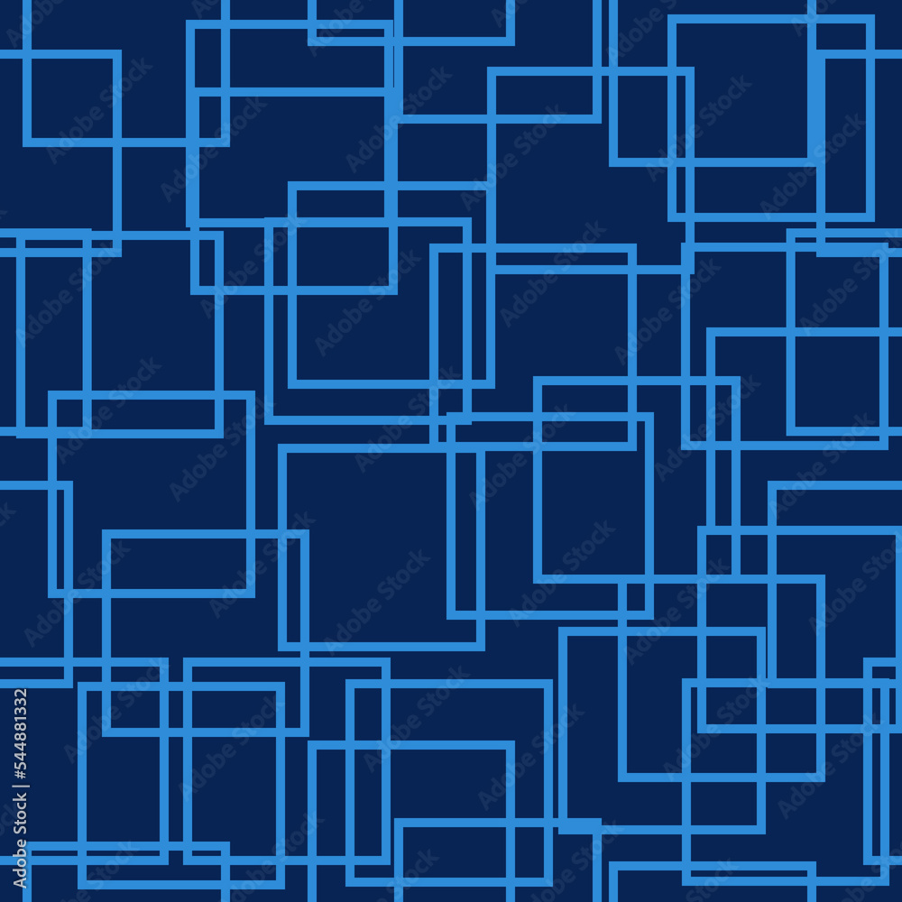Stylish geometric pattern with randomly dispoused squares. Blue color. Seamless pattern for fabric print, wallpapers, banners, gift wrapping paper. Vector illustration