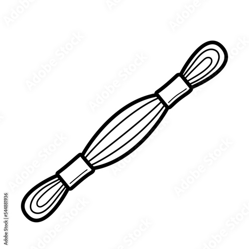 Embroidery floss threads. Hand drawn sketch icon of sewing element. Needlework concept. Isolated vector illustration in doodle line style.