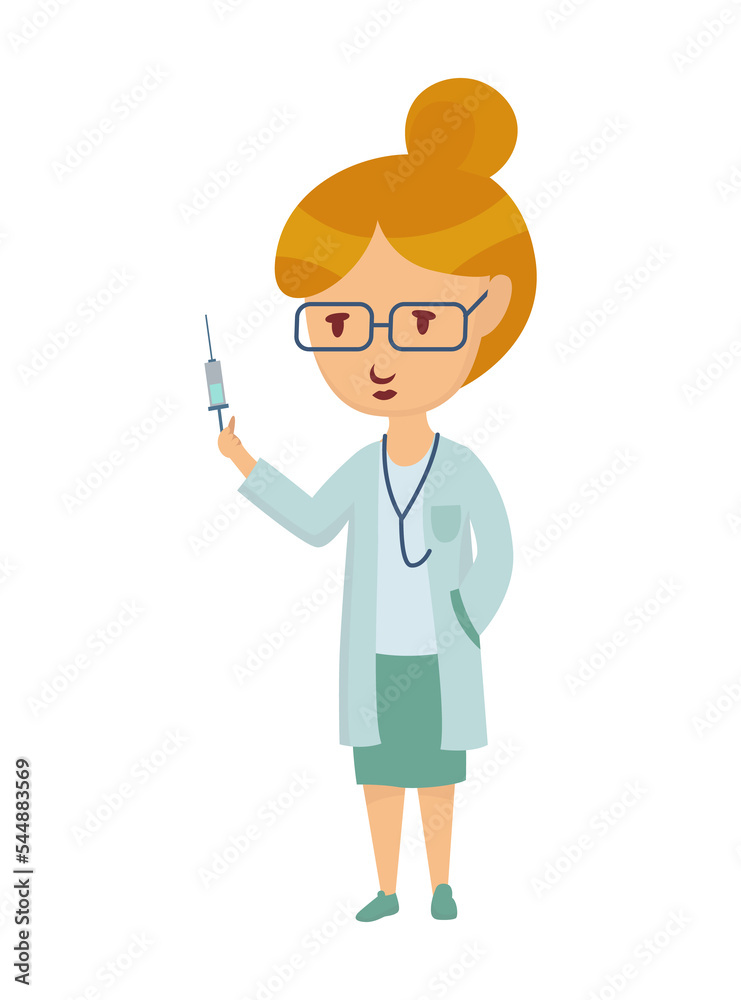 Kid profession doctor. Cartoon young person in professional uniform. Cute children occupation illustration. Girl character in professions suit Kid profession doctor. Cartoon young person in professional uniform. Cute children occupation illustration. Girl character in professions suit