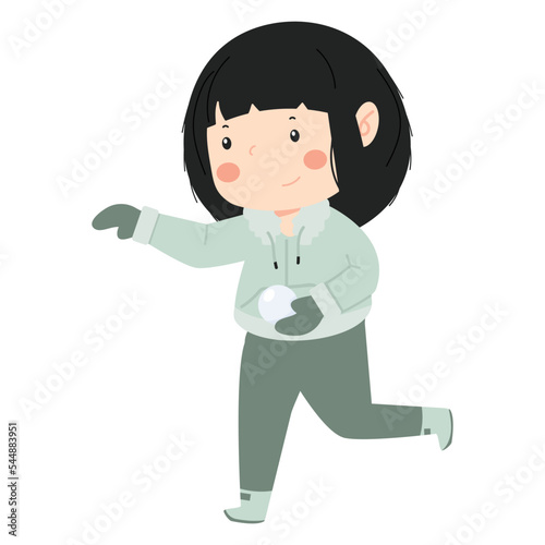 cute little kid girl having a snow ball