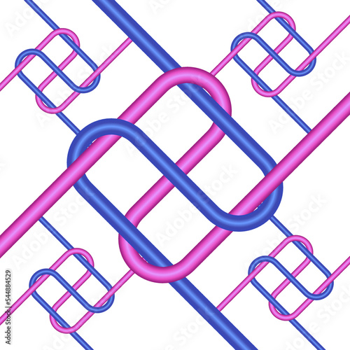 colored pipes inter linked for problem solving in magenta and blue