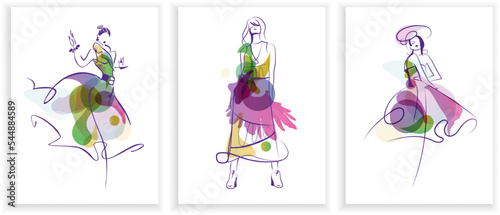 three fashionable color paintings on the wall with girls models